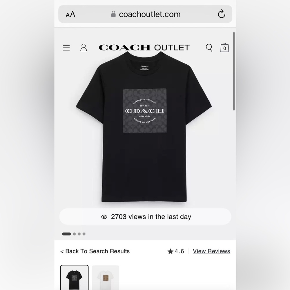 Authentic COACH Men’s Signature Square T Shirt in Black Size L